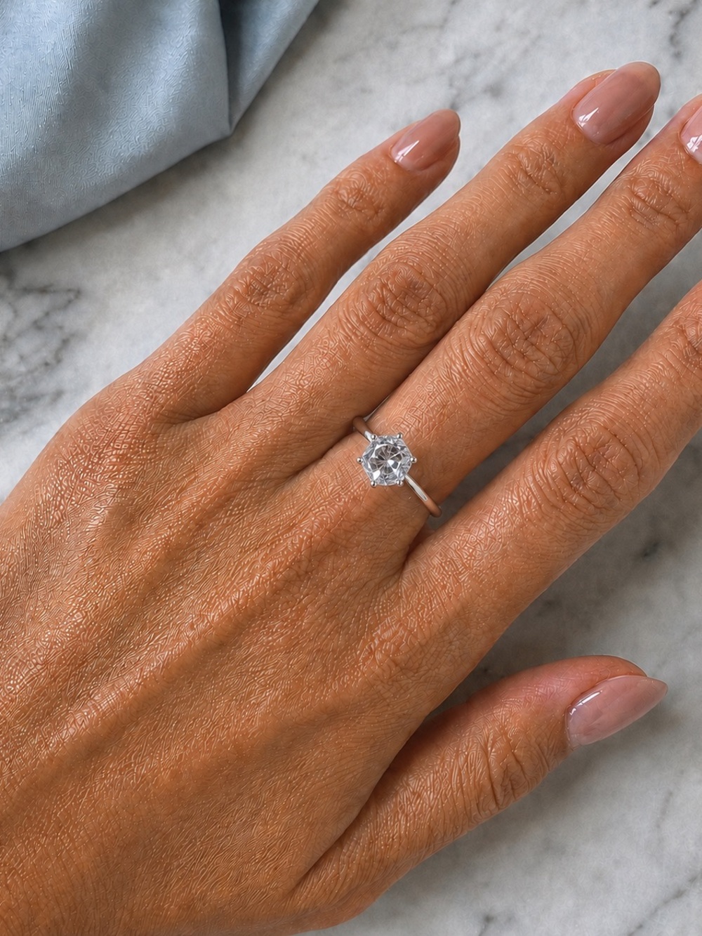 Silver Brilliant Cut Solitaire Ring Clear Stone 6-Prong Engagement Style